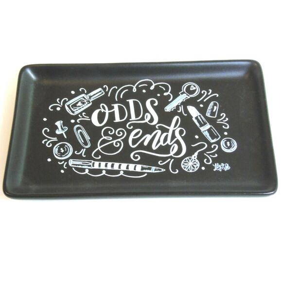 Primitives Trinket Tray Jewelry Dish Odds & Ends Black Ceramic Make Up Plate - Picture 3 of 4